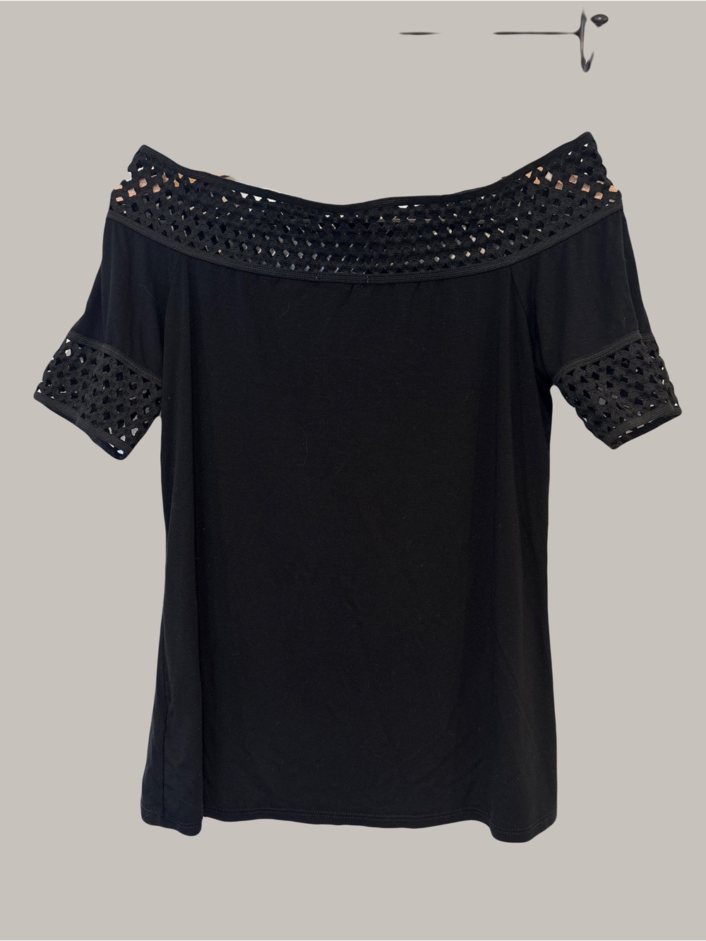 Mongane Off-Shoulder Black Eyelet Trim Top